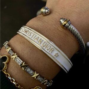 Dior White Enamel Logo Bangle Bracelet